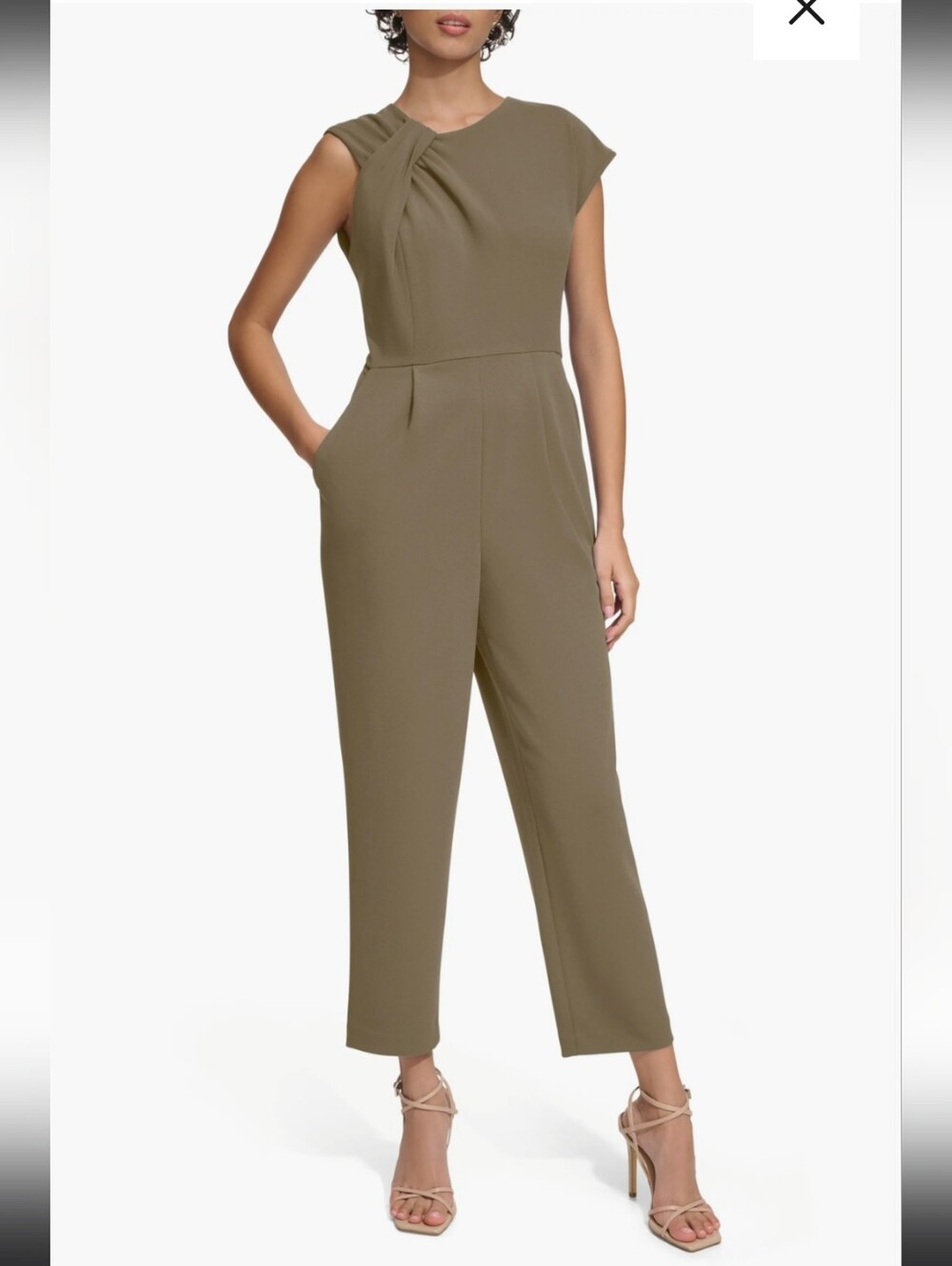 Calvin Klein Jumpsuit Size 12 Olive Green Twist Front Wide Leg NWT $139